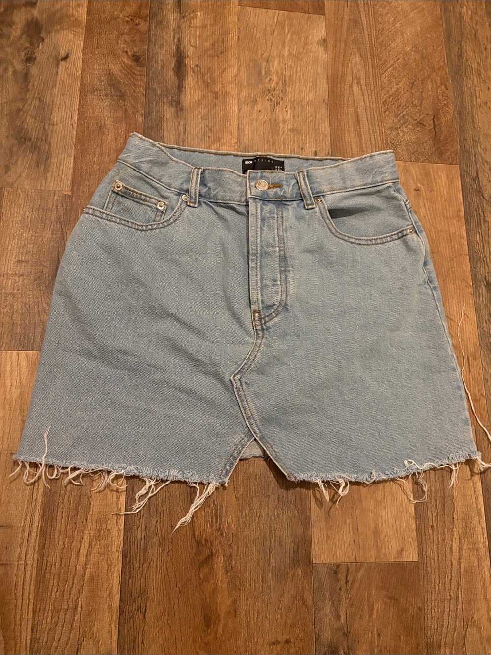 ASOS Light Wash Denim Mini Skirt with Raw Hem